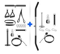 [2-Pack] Lyndwin Poulie Musculation avec Barre Tirage , Fitness DIY LAT Pulldown Machine Systeme Maison Musculation Kit Double Corde Poignet Poulie Haute et Basse pour Triceps Biceps Curl Dos Epaules