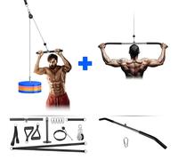 [2-Pack] Lyndwin Poulie Musculation avec Barre Tirage, Fitness DIY LAT Pulldown Machine Systeme Maison Musculation Kit Double Corde Poignet Poulie Haute et Basse pour Triceps Biceps Curl Dos Epaules