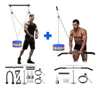 [2-Pack] Lyndwin Poulie Musculation avec Barre Tirage , Fitness DIY LAT Pulldown Machine Systeme Maison Musculation Kit Double Corde Poignet Poulie Haute et Basse pour Triceps Biceps Curl Dos Epaules