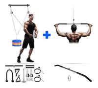 [2-Pack] Lyndwin Poulie Musculation avec Barre Tirage, Fitness DIY LAT Pulldown Machine Systeme Maison Musculation Kit Double Corde Poignet Poulie Haute et Basse pour Triceps Biceps Curl Dos Epaules
