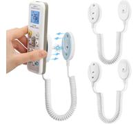 2-Pack Magnetic Remote Control Brackets with Spring Cords - Adhesive Wall Mount, Anti-Lost, Extendable Spring for Optimal Security (White 70 Inch, Pack of 2)