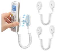 2-Pack Magnetic Remote Control Brackets with Spring Cords - Adhesive Wall Mount, Anti-Lost, Extendable Spring for Optimal Security (White 43 Inch, Pack of 2)