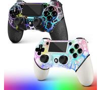 2 Pack Manette Sans Fil Pour Ps4¿Contrôleur De Jeu Pour Ps4/Pro/Slim/Pc¿Gamepad Joystick Avec Turbo/Bouton Retour/Double Vibration/6-Axes Gyro Sensor/Panneau Tactile (Fissures Noir Et Blanc)