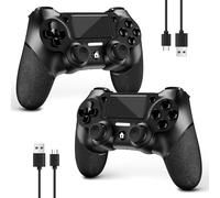 2 Pack Manette Sans Fil Pour Ps4¿Contrôleur De Jeu Pour Ps4/Pro/Slim/Pc¿Gamepad Joystick Avec Turbo/Bouton Retour/Double Vibration/6-Axes Gyro Sensor/Panneau Tactile (2 Paquets Noirs)