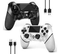 2 Pack Manette Sans Fil Pour Ps4¿Contrôleur De Jeu Pour Ps4/Pro/Slim/Pc¿Gamepad Joystick Avec Turbo/Bouton Retour/Double Vibration/6-Axes Gyro Sensor/Panneau Tactile (Non Noir Et Blanc)