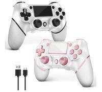 2 Pack Manette Sans Fil Pour Ps4，Contrôleur De Jeu Pour Ps4/Pro/Slim/Pc，Gamepad Joystick Avec Turbo/Bouton Retour (Rose Et Blanc)