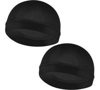 2 Pack Men's Body Wave Turban Cap Black Shower Cap With Thin Elastic Band Sweatproof Lining Unisex For Running,Cycling,Sports,Shower,Black,2 Pack,Black,One Size