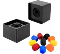 2 Pack Microphone Drapeau Station Square Cube en Forme Entrevue Logo Mic avec 10 Pcs Microphone Couverture en Mousse (2 Drapeau+10 Couverture)