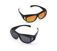 2-pack Night Driving Glasses: Over-Head, Tinted Polarized Lenses for Drivers, Glasses Wearers, ISO Certified. Black/Yellow.