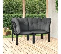 2 Pack Outdoor Corner Chairs with Cushions, Black/Grey Modern Garden Lounge Chairs, Weather-Resistant Wicker Resin & Powder-Coated Steel Frame, Comfortable Patio Furniture for Relaxing & Dining