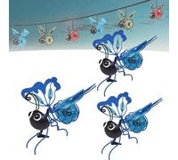 2 Pack Outdoor Hanging Solar Bee Simulation Lights, Insect Bees Garden Decor for Outside, Metal LED Lights with Elastic Spring, Waterproof, for Patio Yard Balcony Porch (3*Blue)