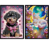 2 Pack Peinture Diamant Carnet De Notes A5 Chien Chat A5 Carnet Note Canevas Diamant Vierge Broderie Diamant Carnet De Croquis Journal Étudiant Fournitures Scolaires De Bureau (50 Feuilles)