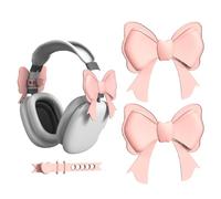 2 Pack Pink Bow Decor Headphone Accessories,Cute 3D Printed Bows Coquettish Headphone Attachment Accessories,Adjustable Silicone Earphone Charms,Playful HeadphoneClip D-ecor for Women