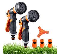 2 Pack Pistolet d'arrosage, Pistolet Arrosoir avec 8 Modes d'Arrosage - Pulvérisateur à Main Haute Pression pour l'Arrosage De La Pelouse, Lavage De Voiture, Bain pour Animaux De Compagnie (Orange)