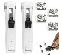 2 Pack Portable Binder Clip Stapler - Damage-Free Paper Clam Clip Dispenser with 200 Reusable Metal Clips, One-Hand Push Fastener Holds 40 Sheets for Office, School & Desk Organization, (White2)