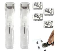 2 Pack Portable Binder Clip Stapler - Damage-Free Paper Clam Clip Dispenser with 200 Reusable Metal Clips, One-Hand Push Fastener Holds 40 Sheets for Office, School & Desk Organization, (White)