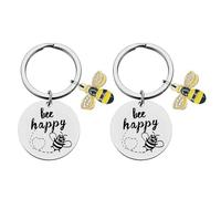 2-Pack Porte-clés Bee, Porte-clés Motivation, Porte-clés en Acier Inoxydable Bee, Porte-clés en Acier Inoxydable pour Enseignant, Cadeau Porte-clés Bee, Porte-clés D'Anniversaire (Argent)