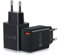 2-Pack Quick Charge 3.0 Usb Wall Charger, Quick Charge 18w Usb Mains Adapter For 10w Qi Wireless Charger, Ipad Pro, Tablets, Iphone, Samsung Galaxy, Lg, Htc (Black 2)