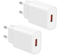 2-Pack Quick Charger QC3.0 USB Socket Compatible with Samsung Galaxy, Xiaomi Redmi, Oppo, Huawei, Tablet, E-Book Reader, Mobile Battery, Mobile Phone, Router (18W, White)