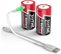 2 Pack Rechargeable C Batteries with 2 in 1 USB-C Lithium C Charging Cable Li-ion C Cell Batteries LR14 1.5V C Battery Replacement 5000mWh for Projector Toys