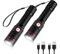 2 Pack Rechargeable Flashlight Usb A-C Zoomable 5 Lighting Modes Ipx4 Waterproof Aluminum Tactical Torch For Household Camping Hiking Emergency