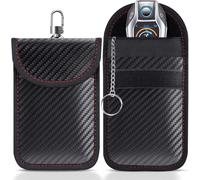 2 Pack Rfid Blocking Car Key Fob Pouch Remote Key Protective Case With Built-In Carbon Fiber Key Ring-Nfc Anti-Piracy Blocker