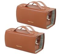 2 Pack Roll Up Makeup Bags | Travel Toiletry Bag for Women | 4 in1 Detachable PVC Multi Compartment Zipper Pouches | Large Capacity Folding Cosmetic Bag | Leather Waterproof Hanging Travel Organizer