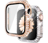 2 Pack Shiny Screen Protector Compatible With Apple Watch Series 10 42mm,Glitter Diamond Tempered Glass Protective Cover For Iwatch 42mm (Rose Gold/Clear)