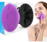 2 Pack Silicone Facial Cleansing Brush Hand Scrubber Gentle Exfoliator for Sensitive Skin,Exfoliating Facial Brush for Men and Women,Black+Purple