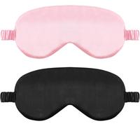 2 Pack Silk Sleep Mask For Sleeping Soft Satin Headband With Elastic Strap Comfortable Night Mask For Women And Men (Black Pink)