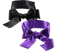 2 Pack Sleeping Mask Satin Eye Mask (Black and Purple) Blindfold, 150 cm