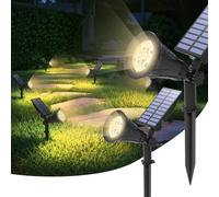 2 Pack Spot Solaire, 4000K Blanc Chaud Spot Solaire d'Extérieur Etanche, 2 Modes LED Solaire Projecteur, Auto ON/Off Lampe Solaire Jardin, Éclairage de Sécurité pour Clôture, Patio, Allée, Garage