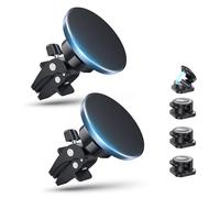 2 Pack Support Telephone Voiture Magnetique avec 4 Clips Câble - Rotation à 360° Aimant Telephone Voiture, Support Téléphone Voiture Magnétique Compatible avec Mag-Safe et i-Phone 17, 16, 15, 14,13,12
