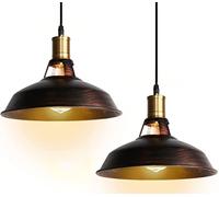 2 Pack suspension luminaire industrielle style vintage en métal,rétro lustre suspensions d'éclairage intérieur plafonnier abat-jour 27cm pour salon cuisine chambre restaurent bar, rouille rouge