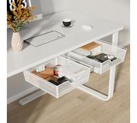 2 Pack Tiroir Sous Bureau Autoadhésif Rangement Tiroir Bureau Grille Blanc | Tiroir Coulissant Rangement Sous Bureau Métal avec 2 Vis, Tiroir Rangement Autoadhésif pour Bureau Chambre Cuisine