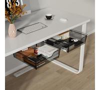 2 Pack Tiroir Sous Bureau Autoadhésif Rangement Tiroir Bureau Grille Noir | Tiroir Coulissant Rangement Sous Bureau Métal avec 2 Vis, Tiroir Rangement Autoadhésif pour Bureau Chambre Cuisine