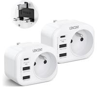 2 Pack UK Plug Adapter with 2 USB Ports and 1 USB-C Port-for UK,Ireland,Scotland,Great Britain,Dubai-Type G Male UK Female France