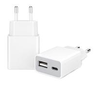 2 Pack Ultra Fin (1,45 Cm) Chargeur USB Mural 5V/1A, Compact Et Slim, avec 2 Ports (USB-A/USB-C) Chargeur Secteur Universel Compatible avec IPhone, Samsung, Huawei, Xiaomi, Nokia, MP3