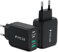 2 Pack Usb C Charger, 40w 4 Port Fast Charger Multi Usb Pd And Qc Charger Block Usb C, Ac Adapter For Mobile Phones Compatible With Iphone 15 Pro Max 14 13 12, Ipad Pro, Galaxy (Black)