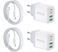 [2 Pack] Usb-C Wall Charger, 40W 4Port Qc+Pd 3.0 Power Adapter, Dual Fast Wall Plug With 2M Usb C To Usb C Cable For Iphone 15/15 Pro/ 15 Pro Max/15 Plus/14/13/12/11, Samsung Galaxy, Pixel-White