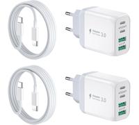 [2 Pack] Usb-C Wall Charger, 40w 4port Qc+Pd 3.0 Power Adapter, Dual Fast Wall Plug With 2m Usb C To Usb C Cable For Iphone 15/15 Pro/ 15 Pro Max/15 Plus/14/13/12/11, Samsung Galaxy, Pixel-White