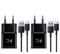 2 Pack USB Chargeur avec Câble Compatible avec S20 S20 FE S10 S10 SE S9 S8 A53 A52S A51 A50 A41 A40 Samneer Charge Rapide + Type C Câble - Noir