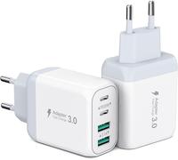 2 Pack Usb Mains Chargers, 40w 4 Port Repede Wall Charger Multi Usb Pd And Qc Charger Block Usb C Chargers Mobile Phones Compatible With Iphone 15 Pro Max 14 13 12, Ipad Pro, Galaxy (White)