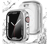 2 Pack Waterproof Screen Protector Compatible With Apple Watch 44mm Series 6 5 4 Se (2023-2020) With Tempered Glass,Iwatch Full Protective Hard Pc Case,Silver