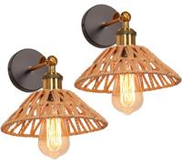 2 packs Appliques Murales Interieur Modernes Lampe Murale Industrielles en Métal Spots muraux Design Ajustable Luminaire E27 ø22cm pour Chambre Séjour Cuisine (Marron-corde de chanvre)