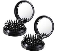 2 Packs Brosses à Cheveux de Miroir de Voyage Pliables Brosse à Cheveux de Poche Pliante Ronde Portable Mini Peigne à Cheveux Peigne de Massage de Cheveux Compact de Taille Voyage