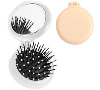 2 Packs Brosses à Cheveux de Miroir de Voyage Pliables,Peigne de Voyage Pliante Ronde Peigne à Cheveux de Poche,pour Hommes, Femmes et Filles, Blanc laiteux et jaune laiteux