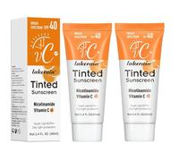 2 packs de crème solaire FPS 40 pour le visage avec essence solaire hydratante et vitamine C, crème hydratante teintée tout-en-un pour les femmes, protection solaire universelle en format voyage