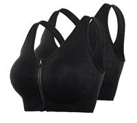 2 Packs de Soutiens-Gorge de Sport pour Femmes, Soutien-Gorge de Yoga pour l'entraînement et Le Fitness, Fermeture éclair sur Le Devant, Soutien-Gorge de Course à Pied,Black-XXL