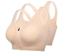 2 Packs de Soutiens-Gorge de Sport pour Femmes, Soutien-Gorge de Yoga pour l'entraînement et Le Fitness, Fermeture éclair sur Le Devant, Soutien-Gorge de Course à Pied,Skintone-XXL